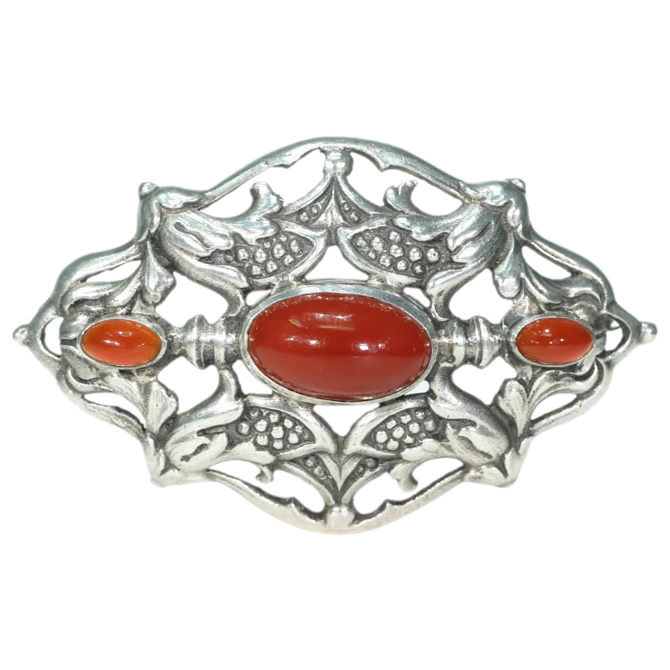 Mid-Century Silver Stylish Carnelian Brooch