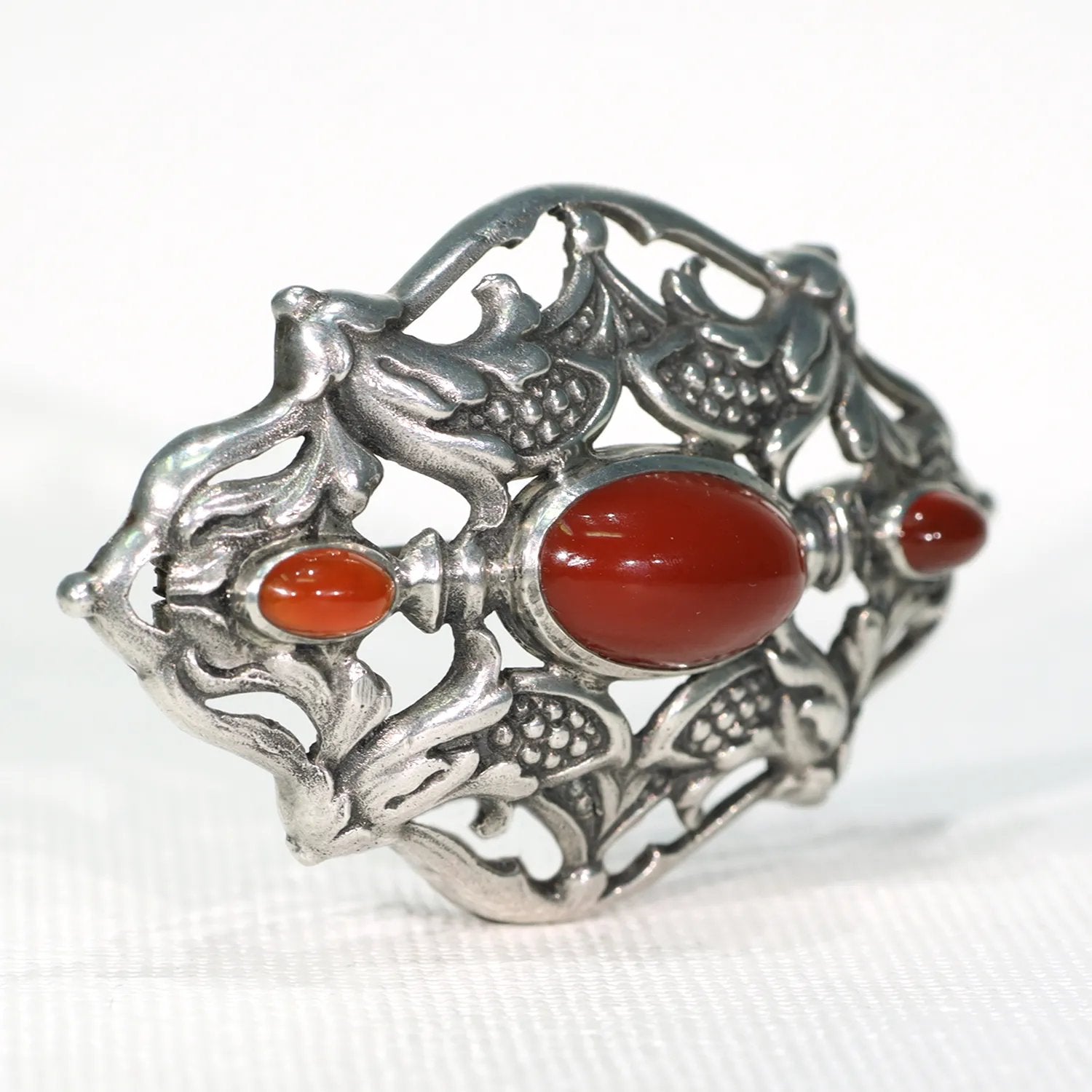 Mid-Century Silver Stylish Carnelian Brooch