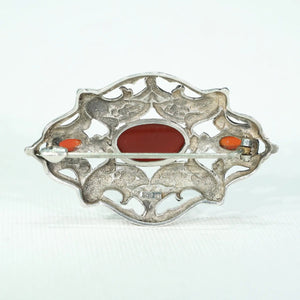 Mid-Century Silver Stylish Carnelian Brooch