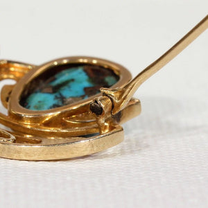 Murrle Bennet and Co. Art Nouveau Turquoise Gold Brooch Pin Pearl Drop