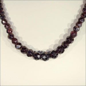 Antique Victorian Faceted Garnet Bead Necklace with Silver Gilt Clasp, 19" Long