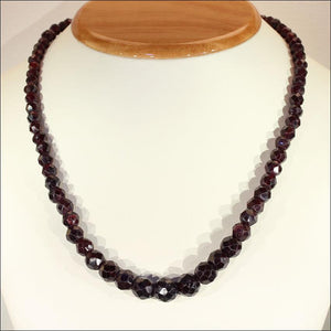 Antique Victorian Faceted Garnet Bead Necklace with Silver Gilt Clasp, 19" Long