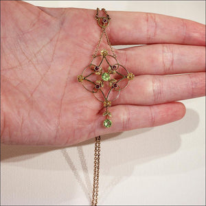Antique Edwardian Peridot and Garnet Necklace in 9k Gold