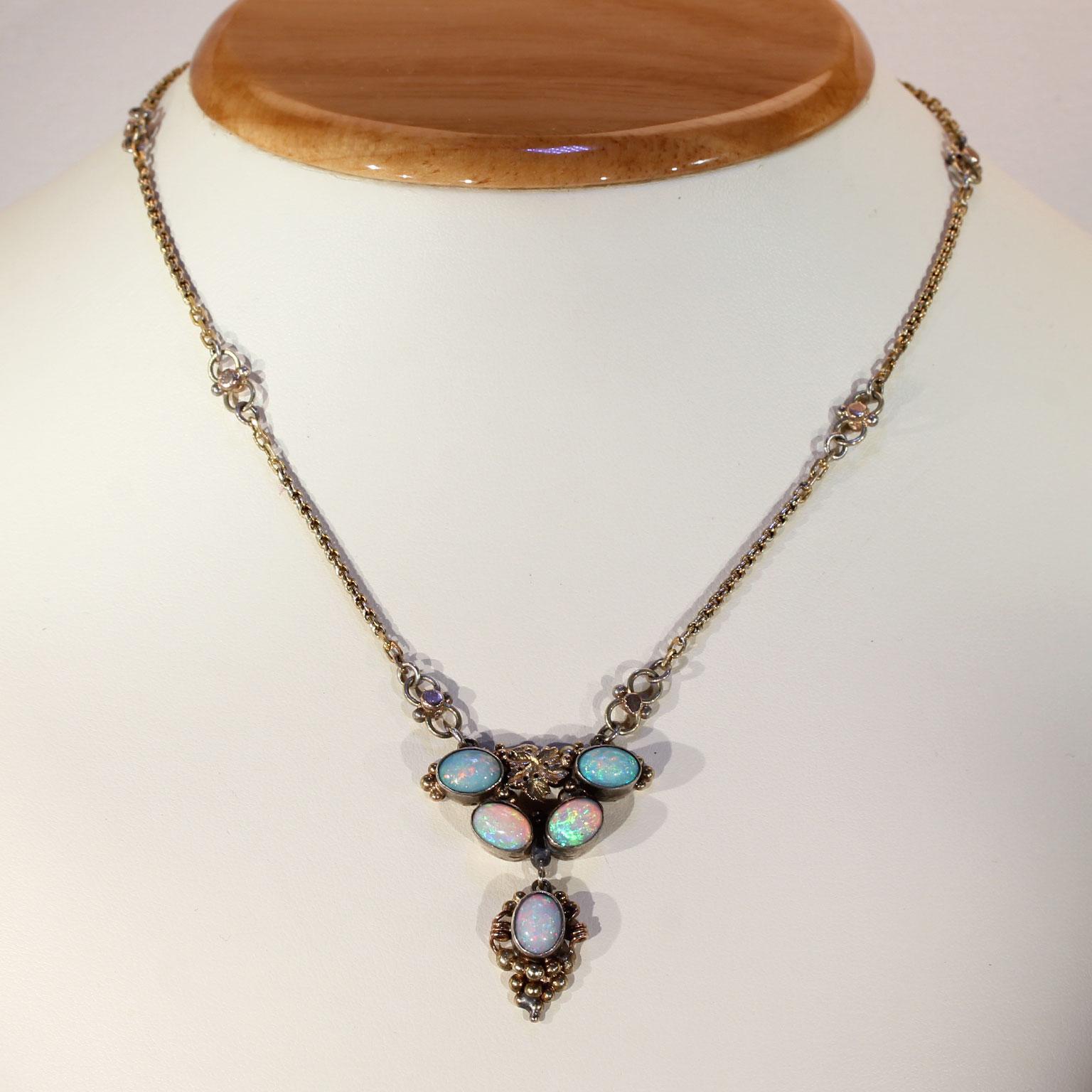 Antique Silver Gilt Opal Necklace