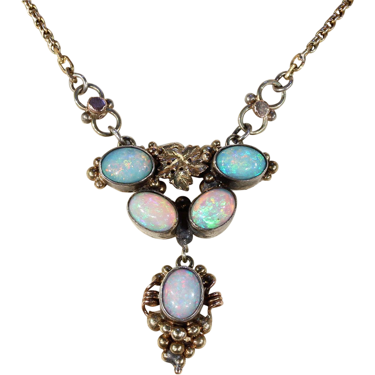 Antique Silver Gilt Opal Necklace