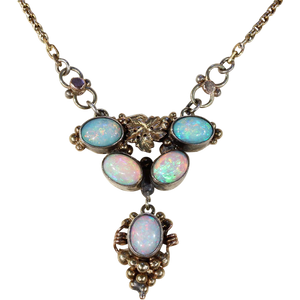 Antique Silver Gilt Opal Necklace Victoria Sterling