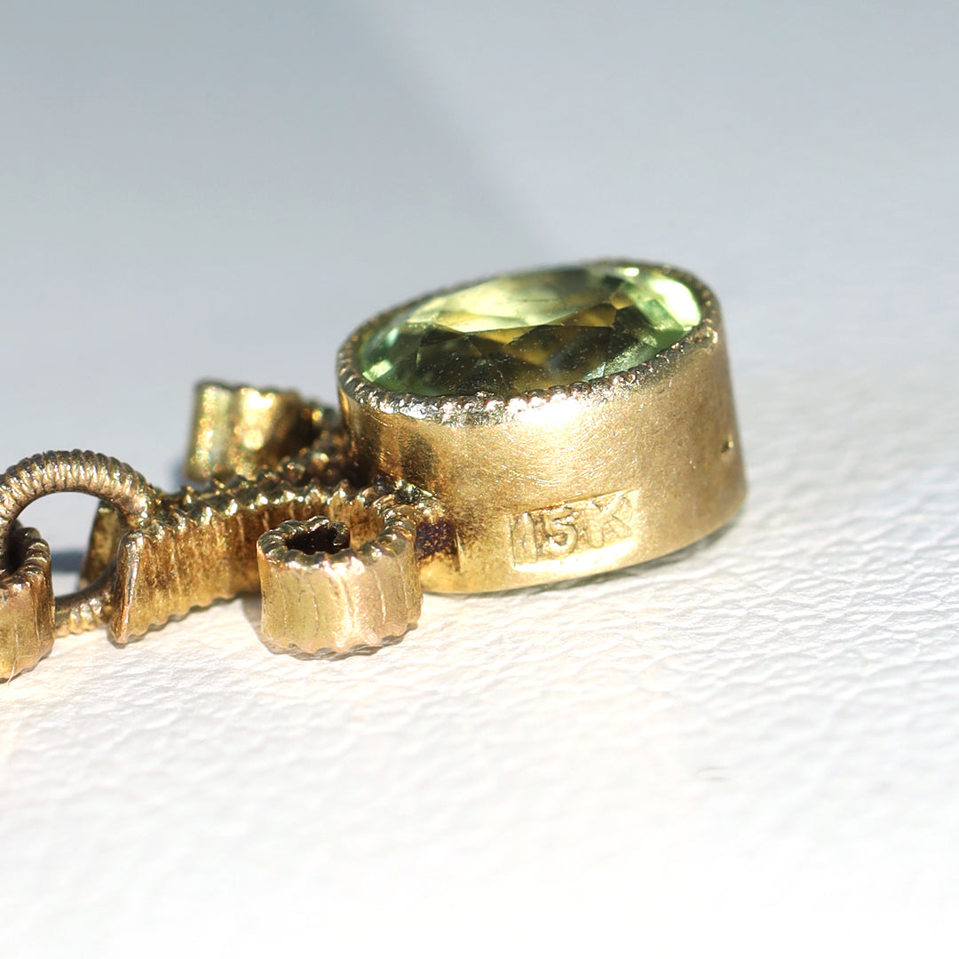 Suffragette Necklace Murrle Bennett and Co. 15k Gold Peridot Ruby Edwardian