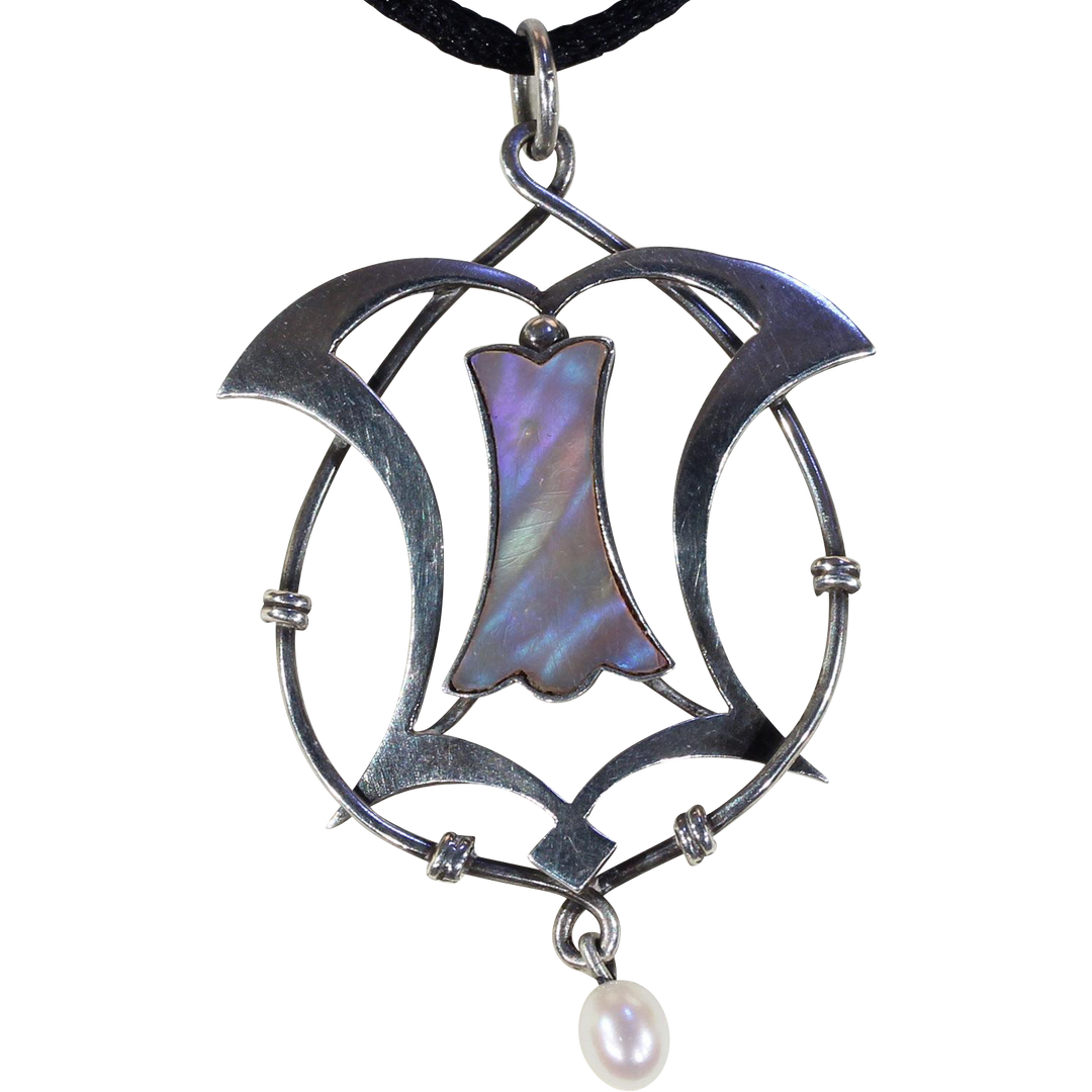 Antique Art Nouveau Abalone Mother of Pearl Pendant Pearl