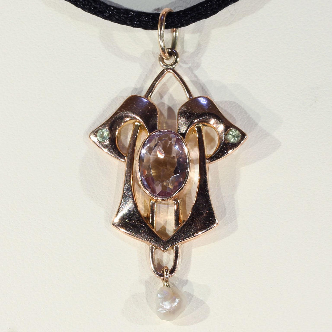Antique Art Nouveau Pendant Amethyst Peridot Pearl