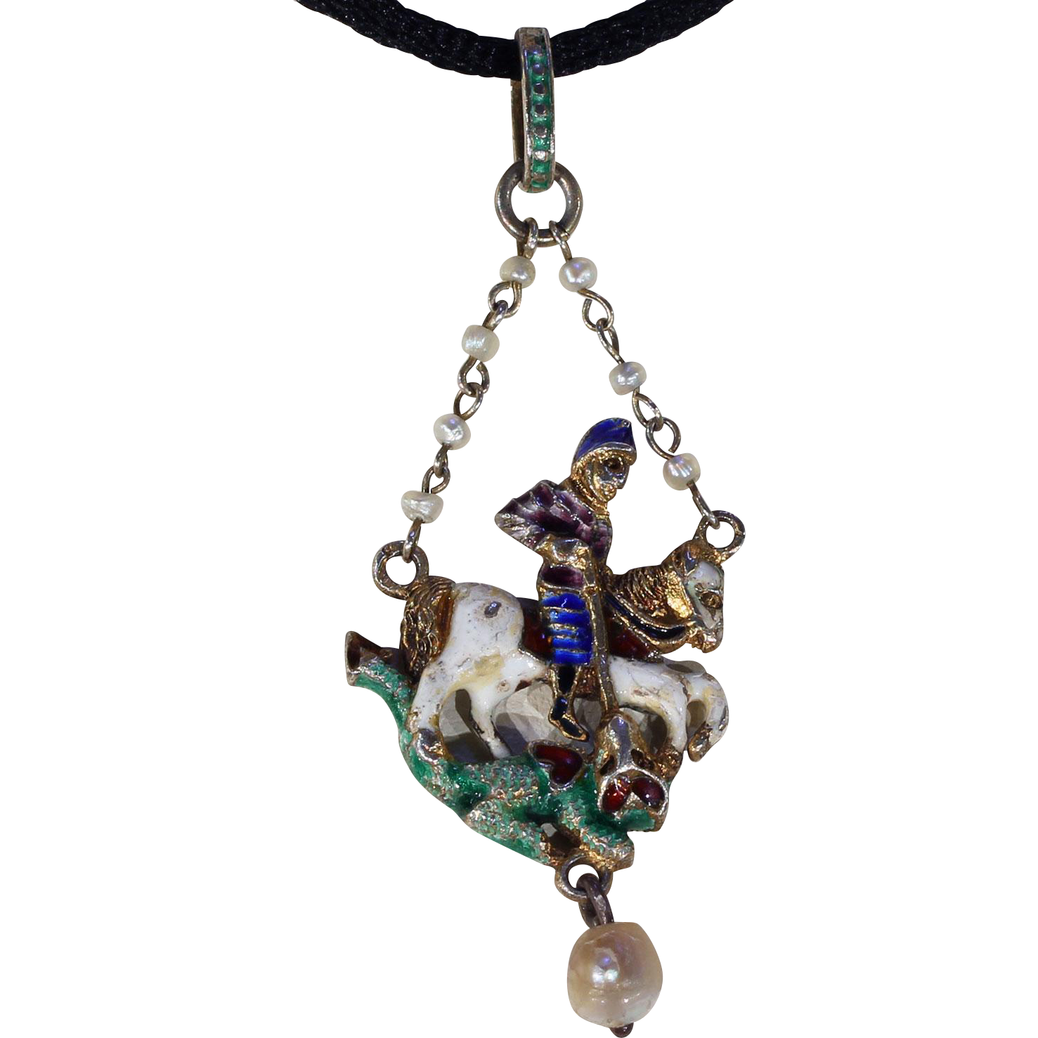 Austro-Hungarian George and the Dragon Pendant Silver Peal Enamel
