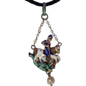 Austro-Hungarian George and the Dragon Pendant Silver Peal Enamel