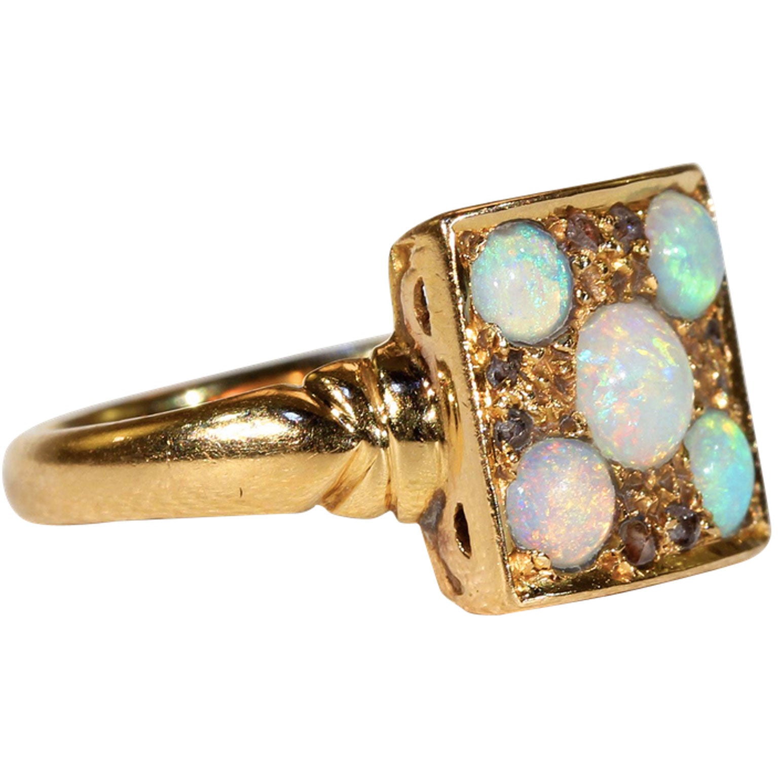 Art Deco Opal Diamond Gold Ring
