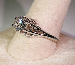 Vintage 14k White Gold 1.26 carat Cushion Cut Diamond Solitaire Engagement Ring