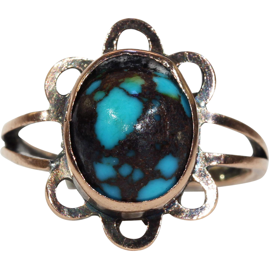 Antique Arts & Crafts Gold Turquoise Ring