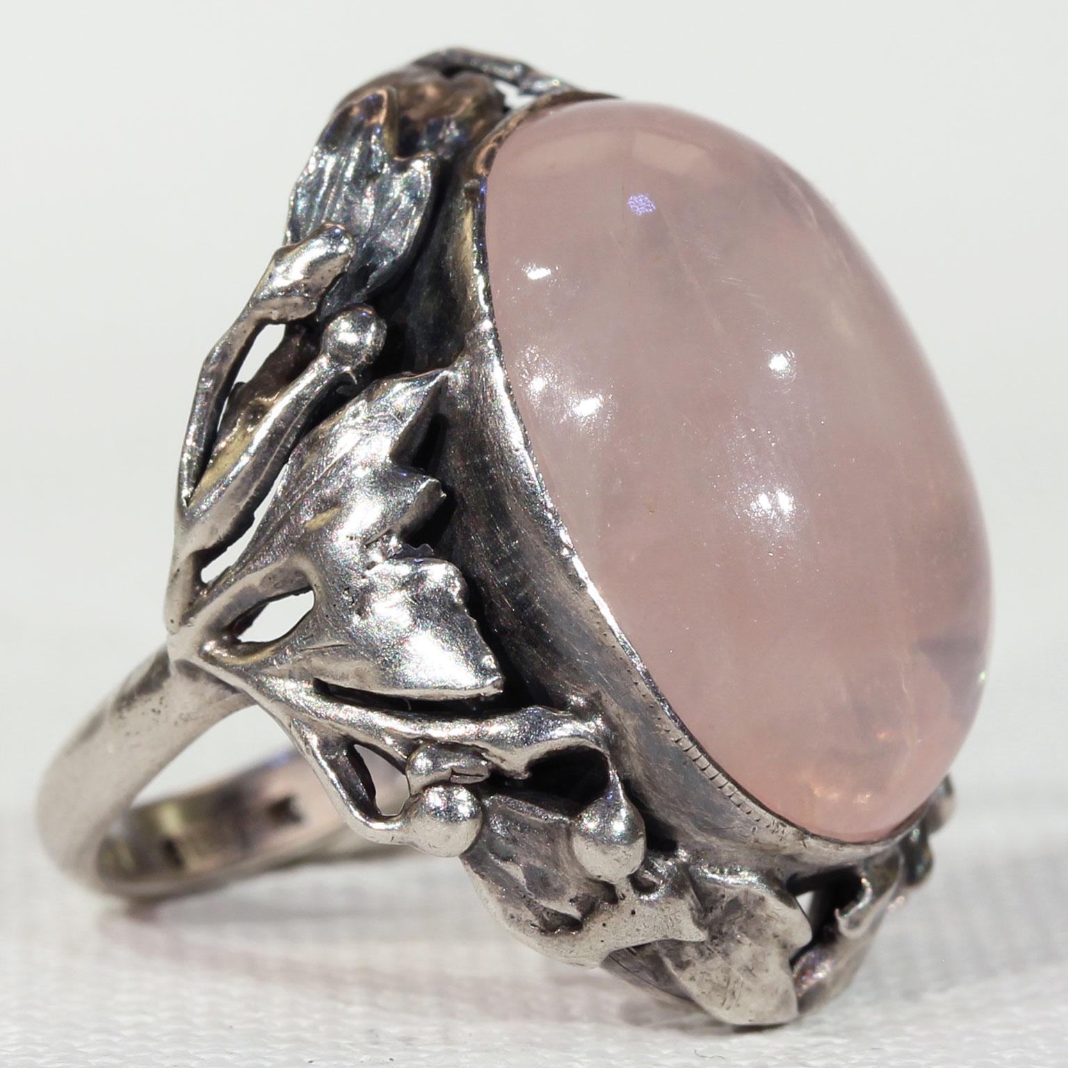 Antique Silver Pink Quartz Arts & Crafts Ring