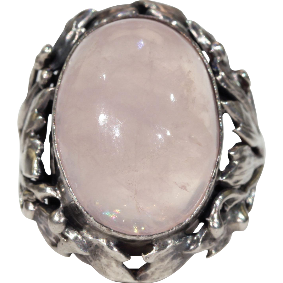 Antique Silver Pink Quartz Arts & Crafts Ring