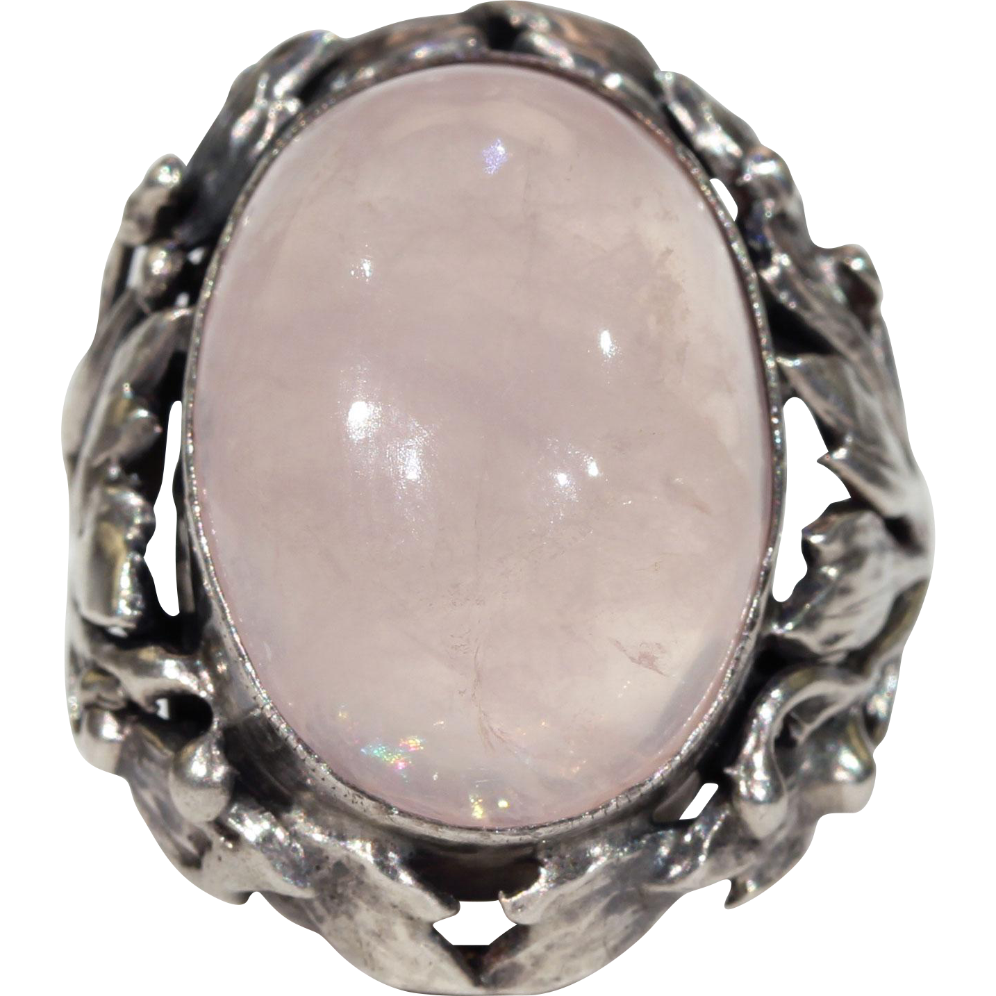 Antique Silver Pink Quartz Arts & Crafts Ring