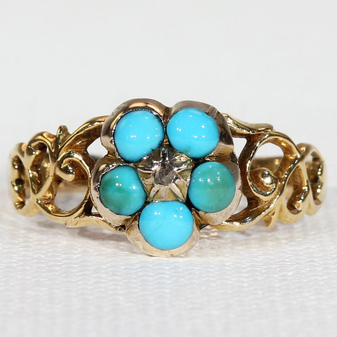 Victorian Turquoise Diamond Forget-Me-Not Ring Gold