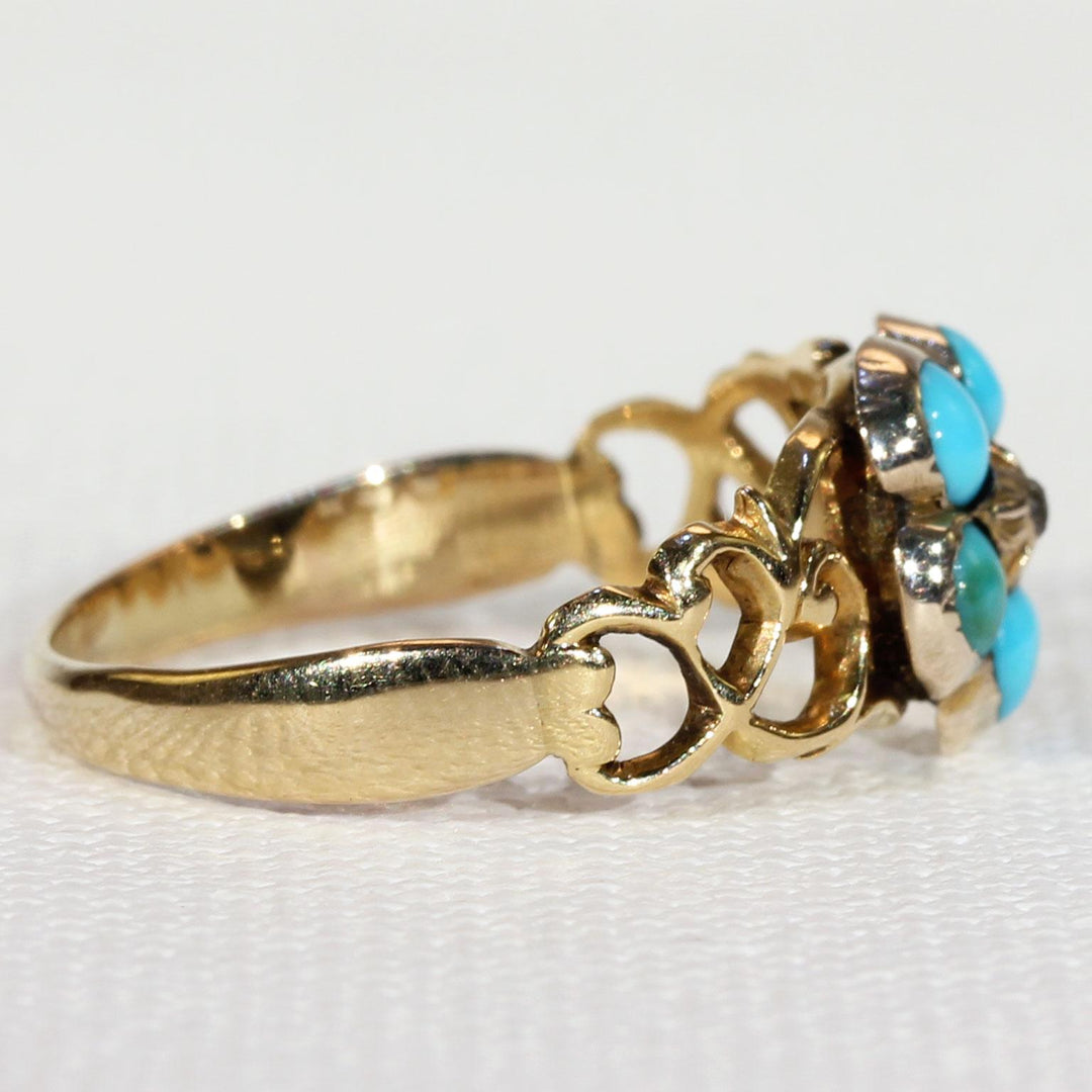 Victorian Turquoise Diamond Forget-Me-Not Ring Gold