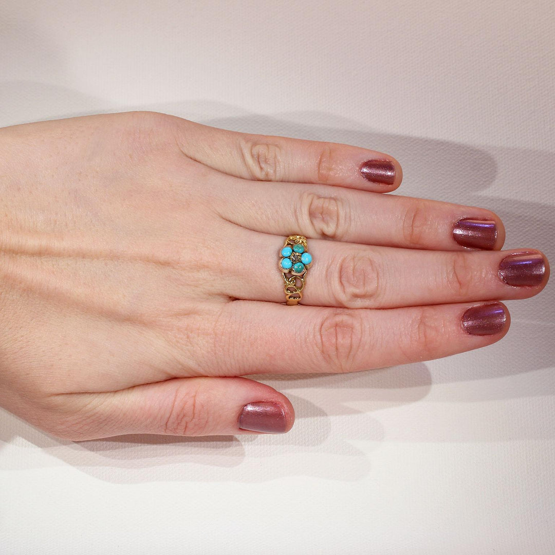 Victorian Turquoise Diamond Forget-Me-Not Ring Gold