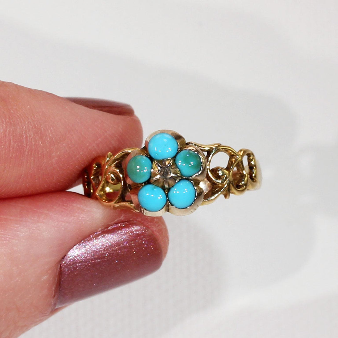 Victorian Turquoise Diamond Forget-Me-Not Ring Gold