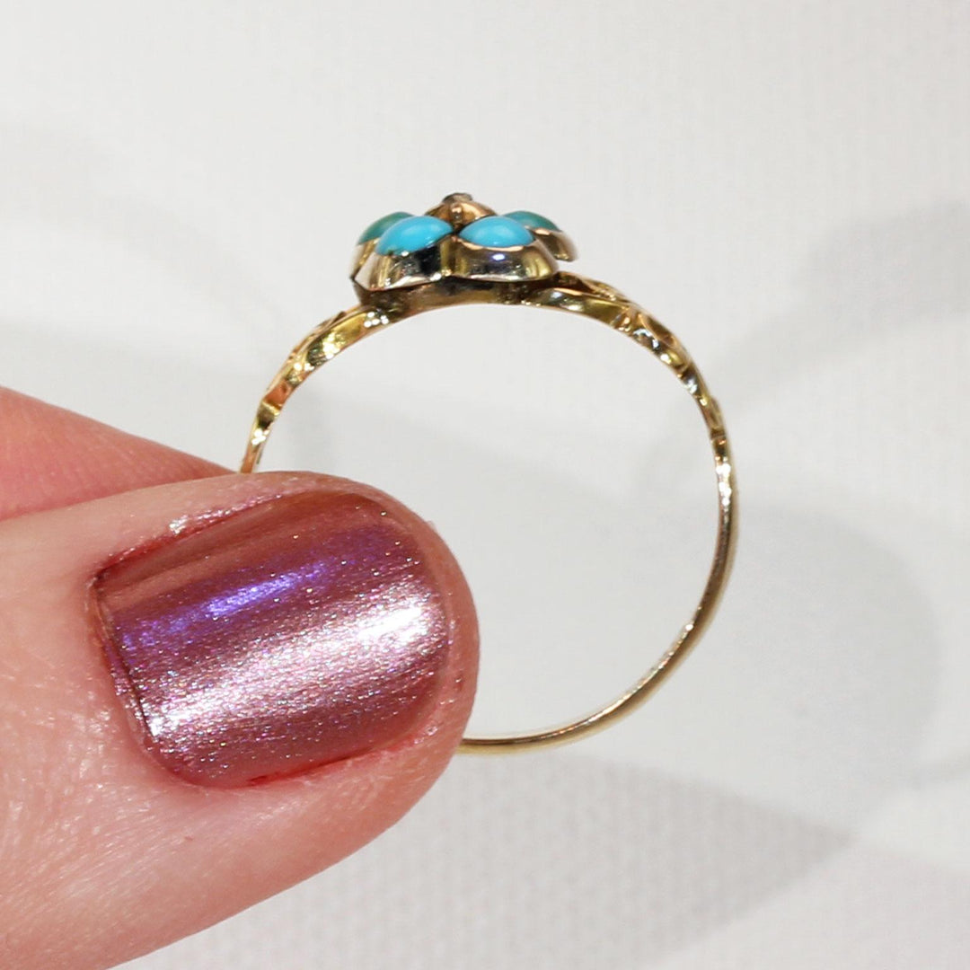 Victorian Turquoise Diamond Forget-Me-Not Ring Gold
