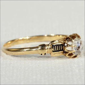 Antique French Diamond Ring with Black Enamel Accents, 18k Gold