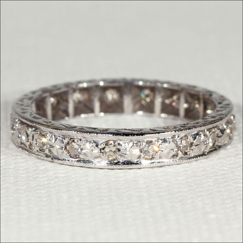 Vintage Diamond Eternity Band, Size 6.5 in 18k White Gold