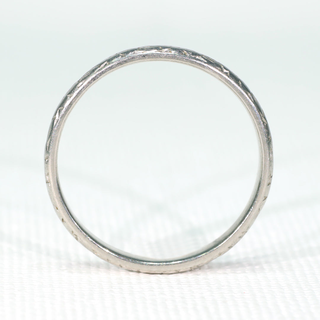 Art Deco Carved Platinum Wedding Band c. 1930 Size 9.25