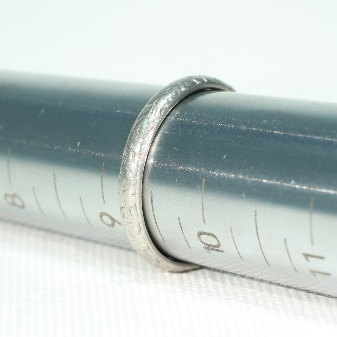 Art Deco Carved Platinum Wedding Band c. 1930 Size 9.25