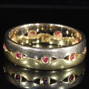 Vintage Yellow and White Gold Band set with Pink Diamonds, size 7.5
