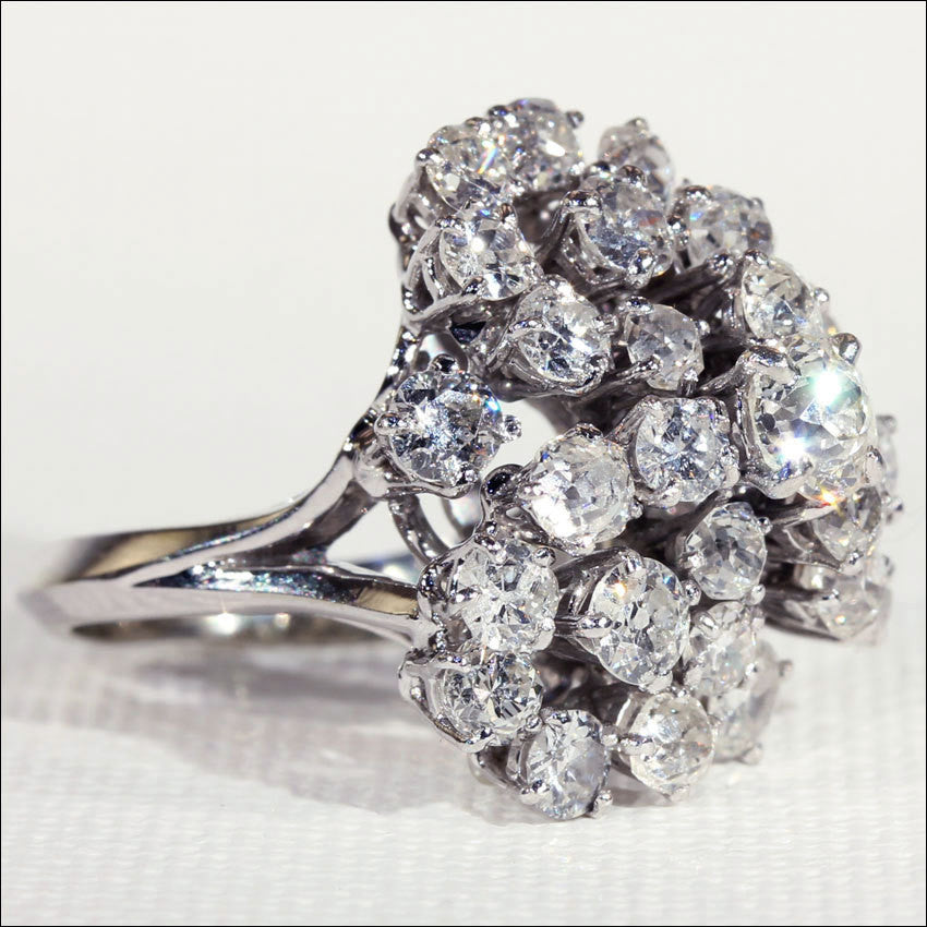 Vintage Diamond Bow Ring in 18k White Gold, French Retro 3.5+ctw