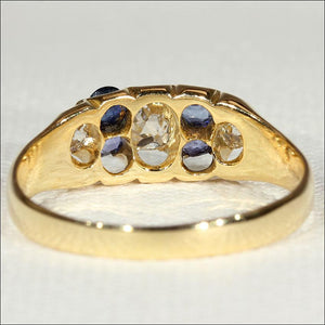 Antique Victorian Diamond and Sapphire Ring in 18k Gold, Hallmarked 1879