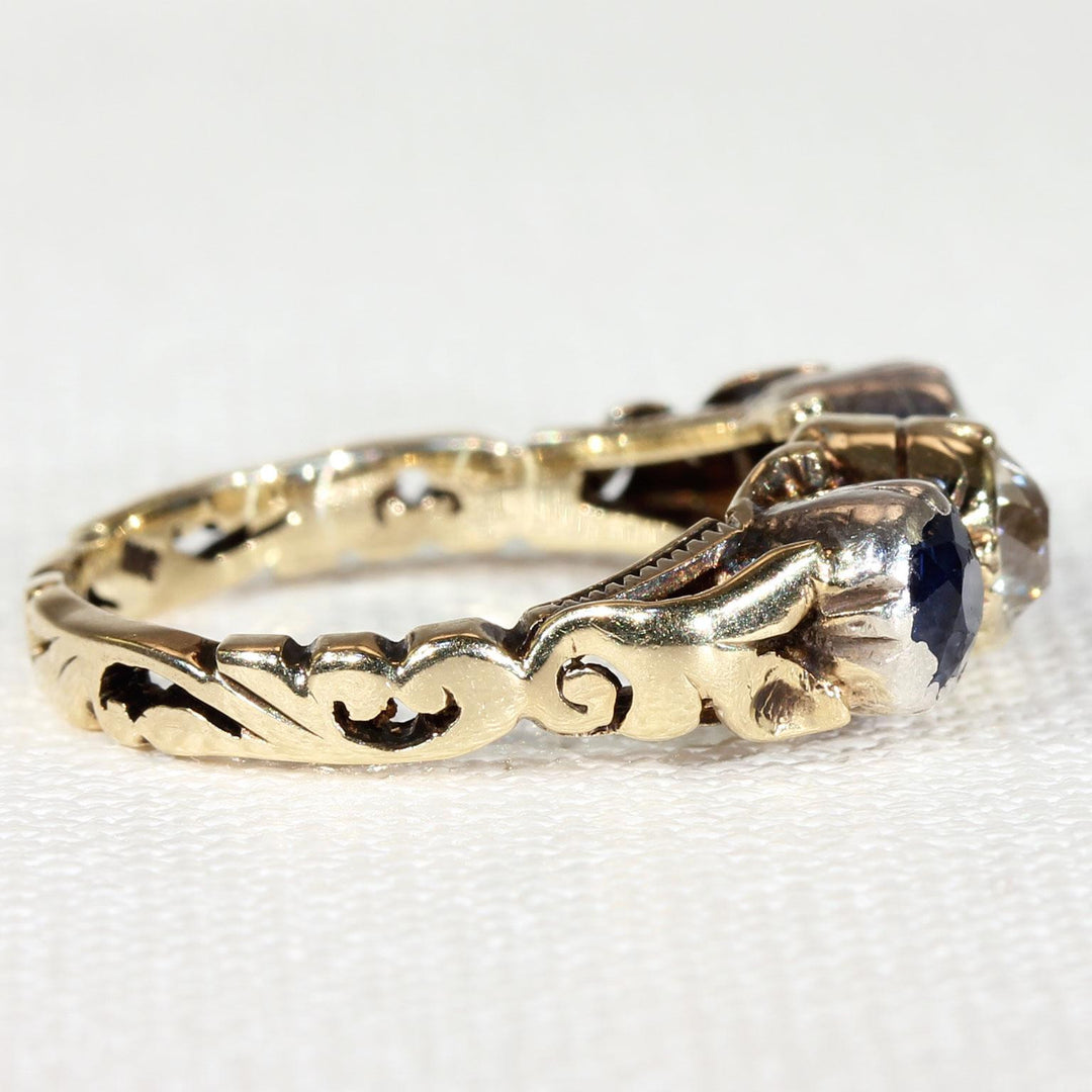 Austro-Hungarian Sapphire Diamond Ring 14k Gold Silver