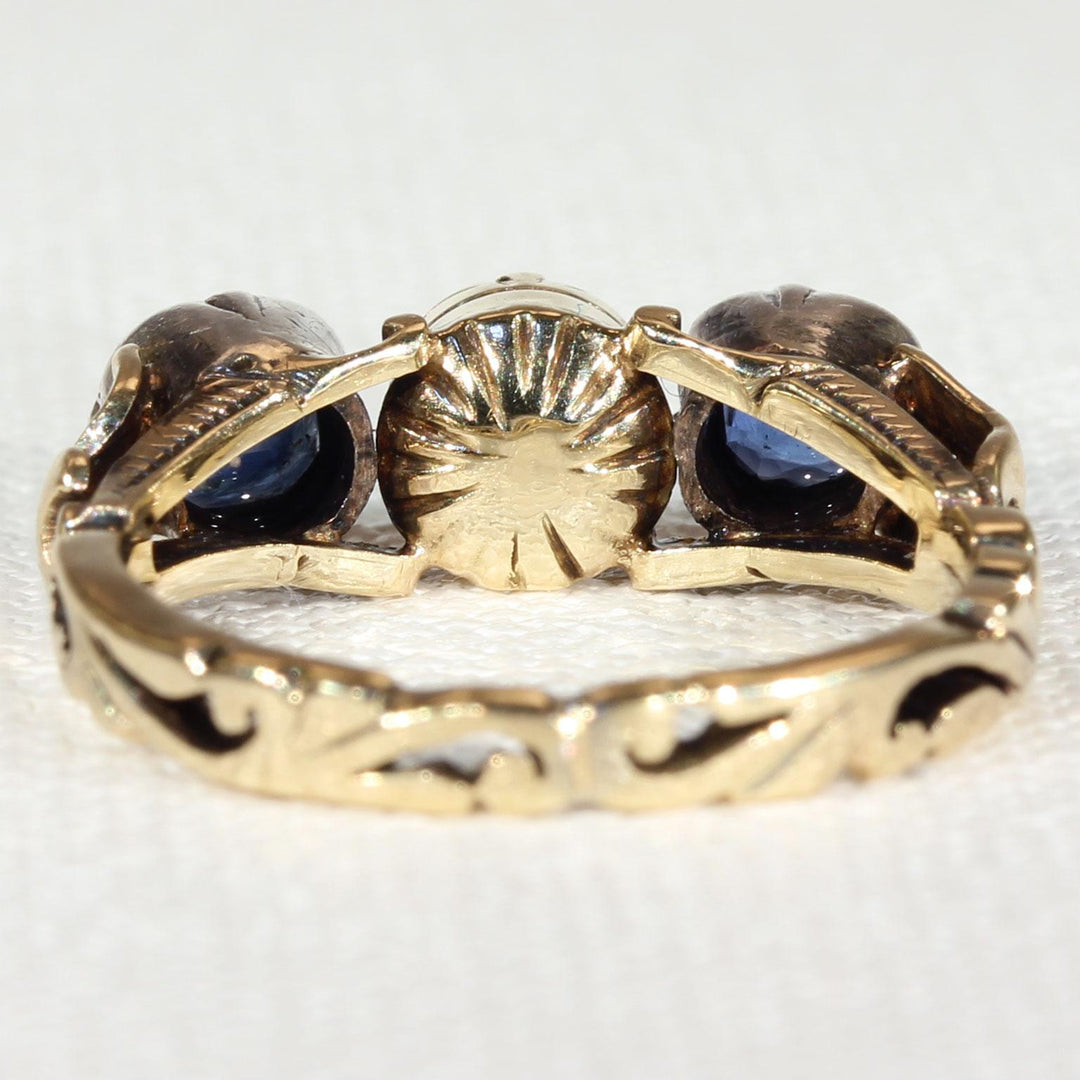 Austro-Hungarian Sapphire Diamond Ring 14k Gold Silver