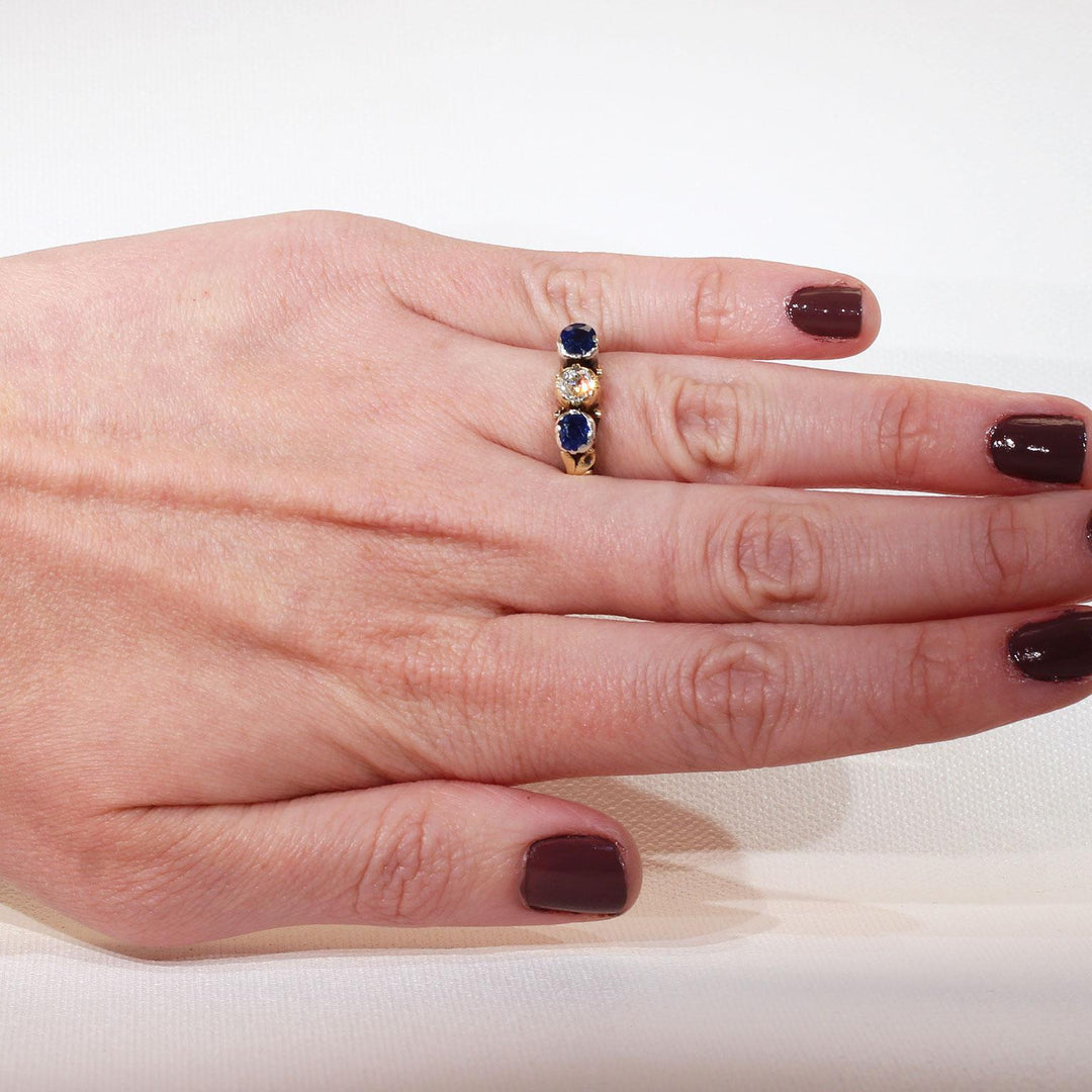 Austro-Hungarian Sapphire Diamond Ring 14k Gold Silver
