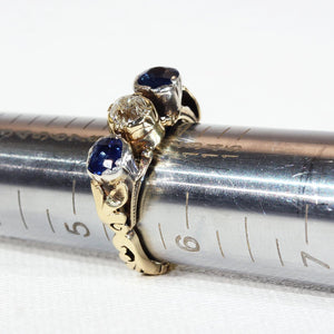 Austro-Hungarian Sapphire Diamond Ring 14k Gold Silver