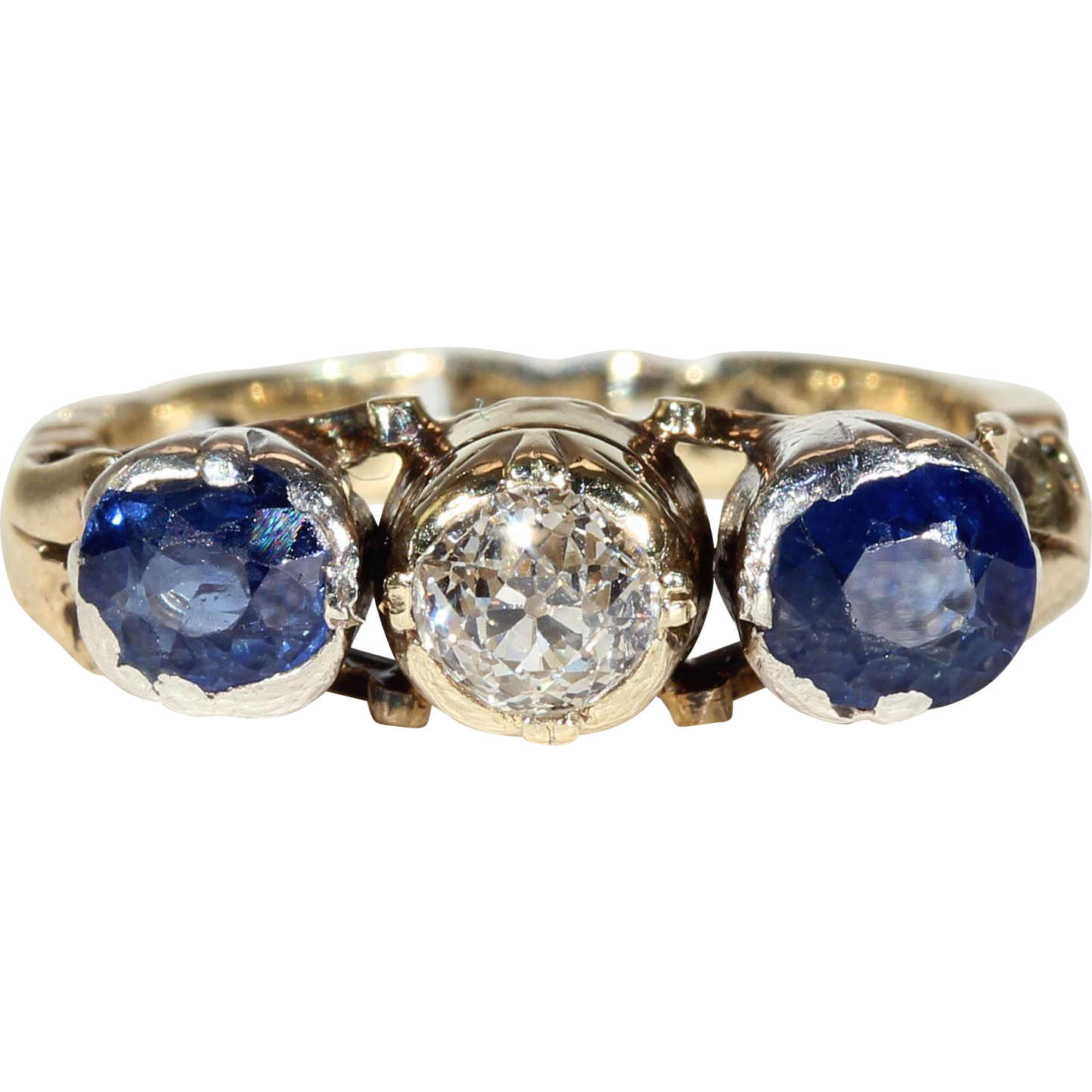 Austro-Hungarian Sapphire Diamond Ring 14k Gold Silver