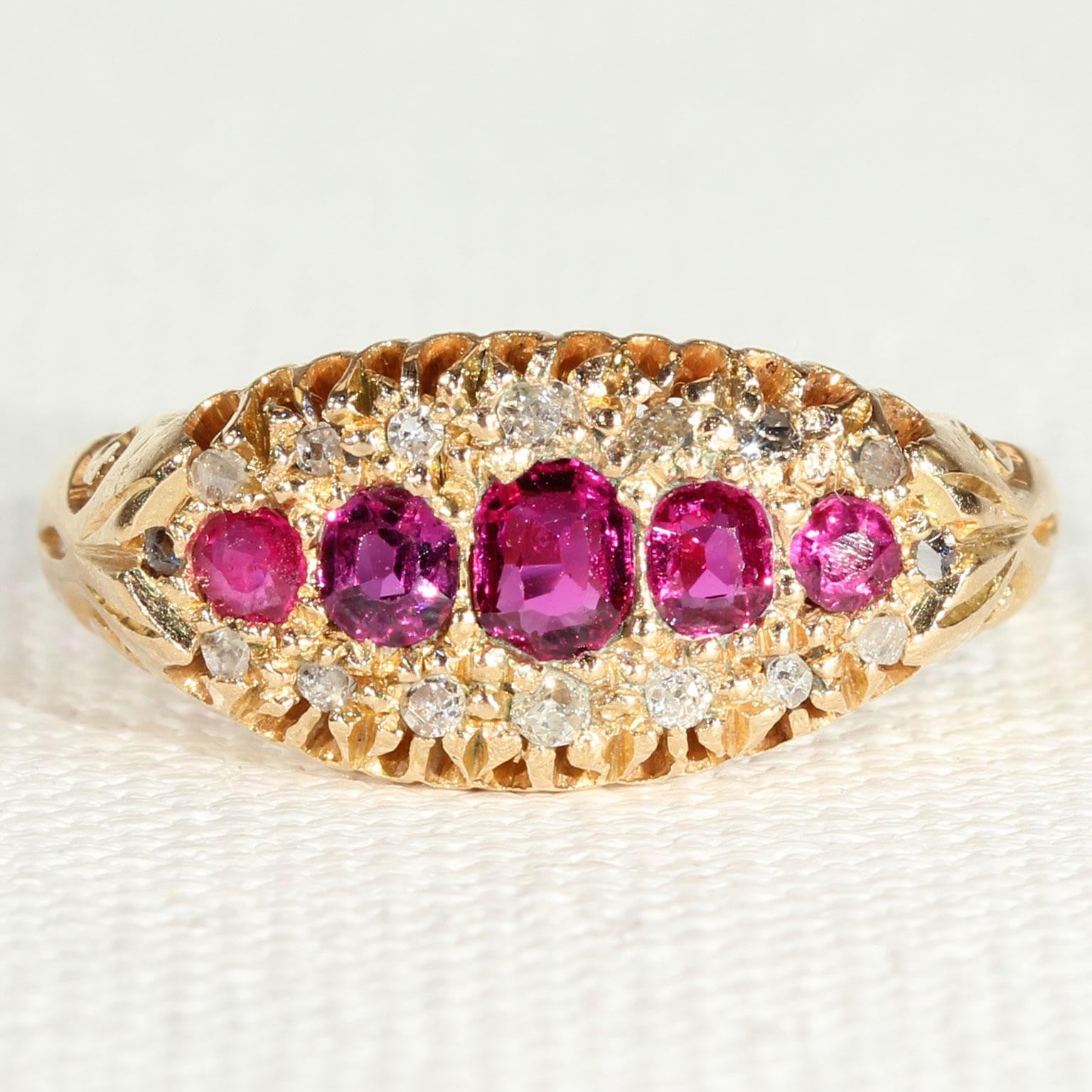 Edwardian 5 Stone Ruby Diamond Ring