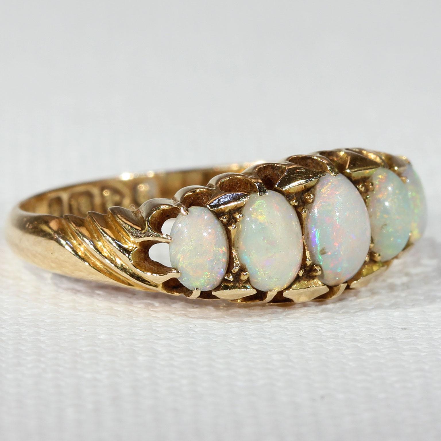Antique 5 Stone Opal Gold Ring Hallmarked 1905