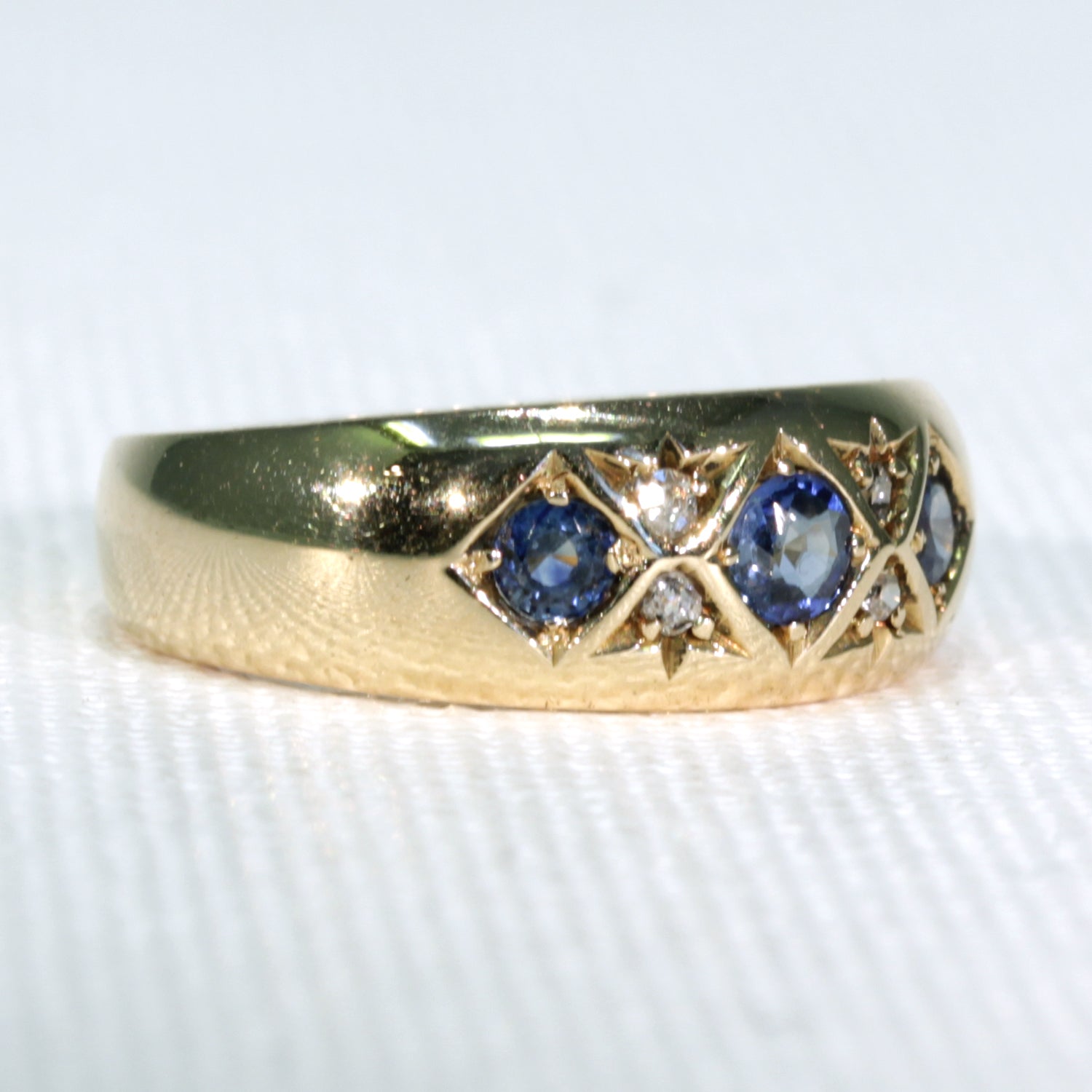 Edwardian Sapphire Diamond Ring Gypsy Set 18k Gold