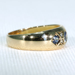 Edwardian Sapphire Diamond Ring Gypsy Set 18k Gold