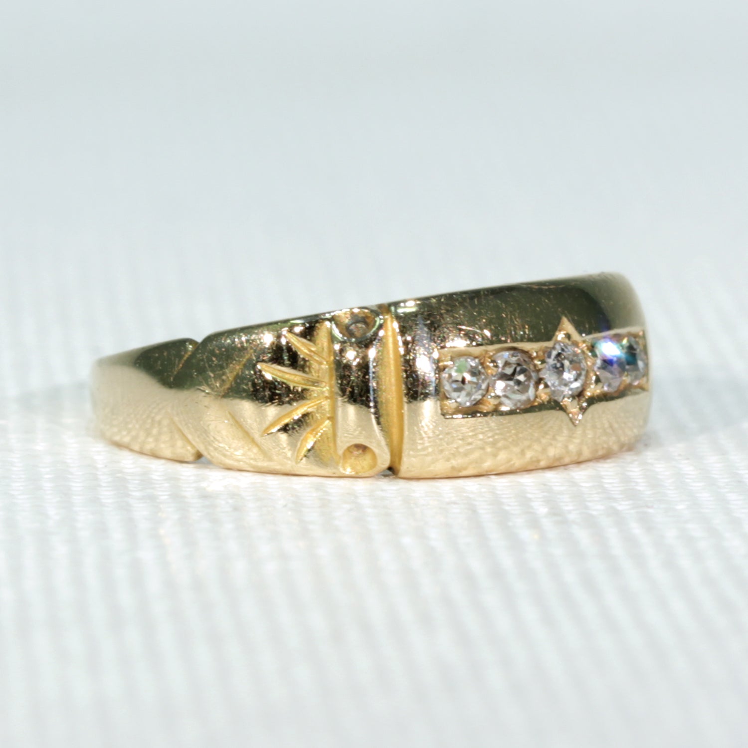 Antique Victorian 5 Diamond Ring 18k Gold 1897