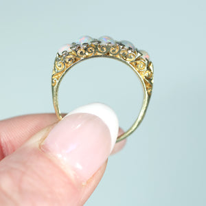 Edwardian 5 Stone Opal Diamond Ring 18k Gold
