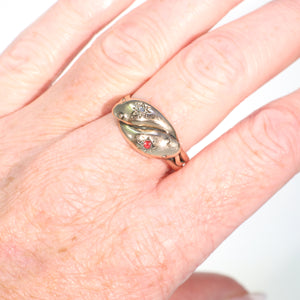 Edwardian Double Snake Ruby Diamond Ring 9k Gold 1912
