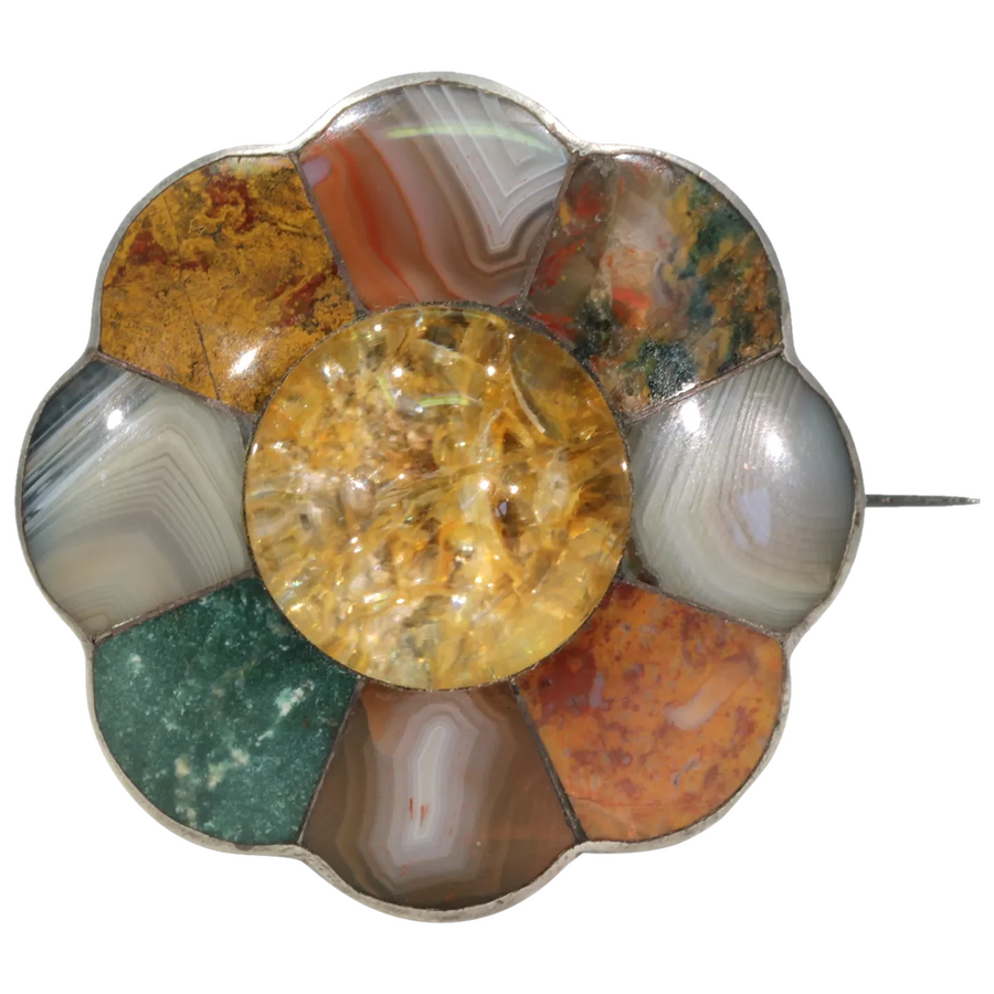 Scottish Silver Agate Rutilated Quartz Brooch