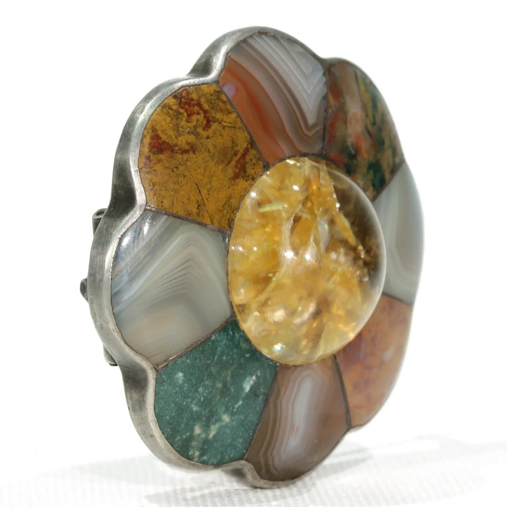 Scottish Silver Agate Rutilated Quartz Brooch