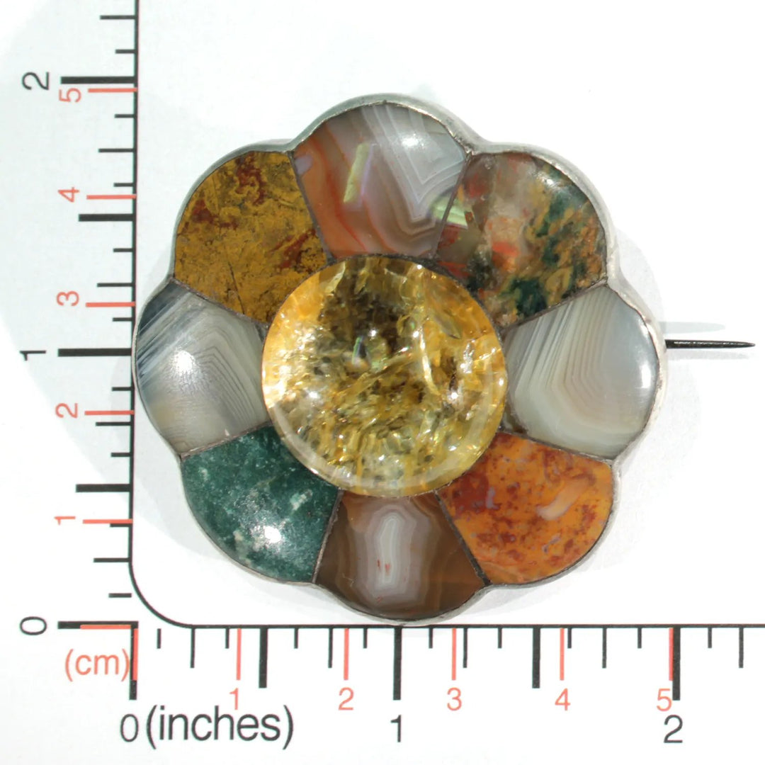 Scottish Silver Agate Rutilated Quartz Brooch