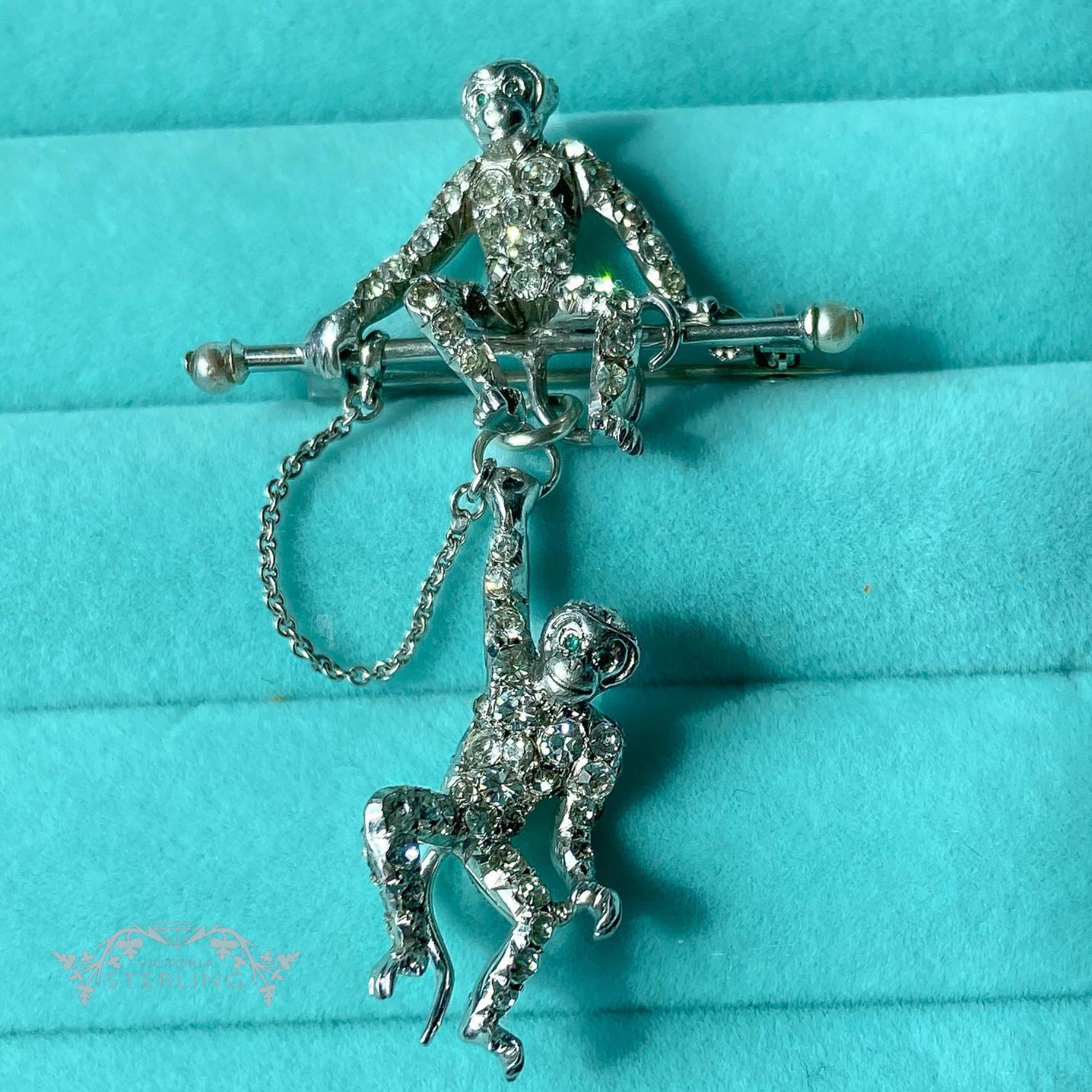 Art Deco Paste Silver Monkey Brooch