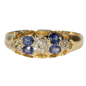 Antique Victorian Sapphire and Diamond Ring in 18k Gold, Engagement